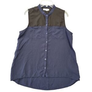 Aeropostale Blue Black Tank Blouse Preppy Sleeveless Button Up Womens Size L Top